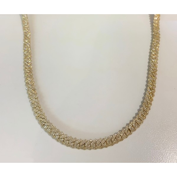 10k Yellow Gold  Miami Cuban Chain With Diamonds