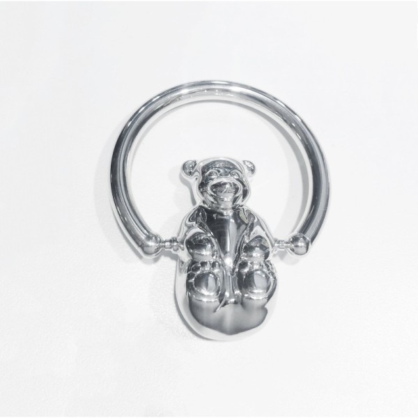 Rare Tiffany & Co. Sterling Silver Spinning Teddy Bear Baby Rattle Teether Ring