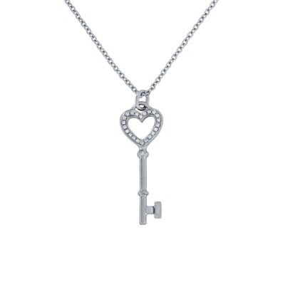 Tiffany & Co. 18k White Gold Diamond Heart Key Mini Pendant 1"