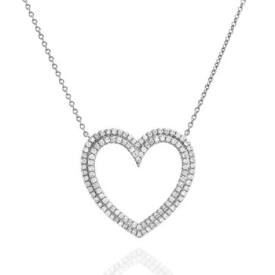 Tiffany & Co. Large Metro Platinum Diamond Double Row Heart Pendant Necklace