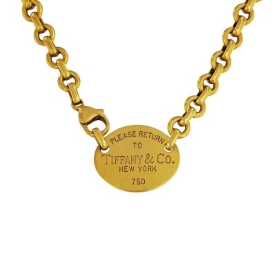 Tiffany & Co. Return to Yellow Gold Oval Tag Choker Necklace