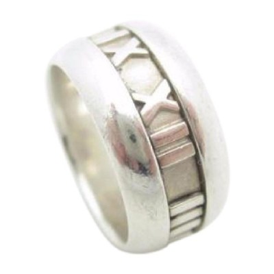 Tiffany & Co. Silver Atlas Roman Numeral Wide Band Ring