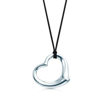 Tiffany & Co. Silver Elsa Peretti Open Heart Pendant With Silk Cord & Chain Set