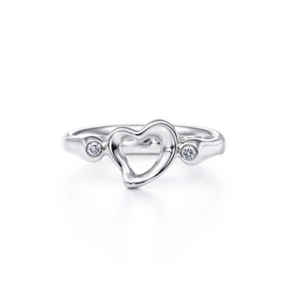 Tiffany & Co. Silver Elsa Peretti Open Heart With Diamonds Ring