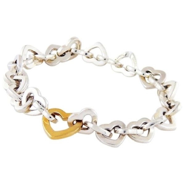 Tiffany & Co. Silver / Gold Two-Tone Sterling 18k Open Heart Bracelets