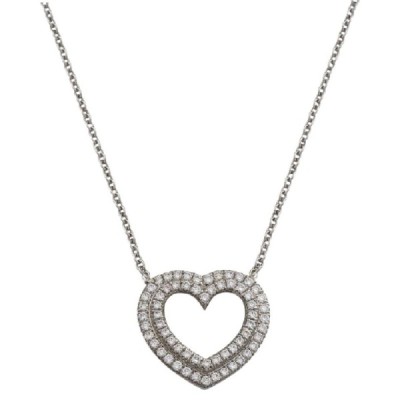 Tiffany & Co. Silver Metro Platinum Diamond Double Row Heart Pendant