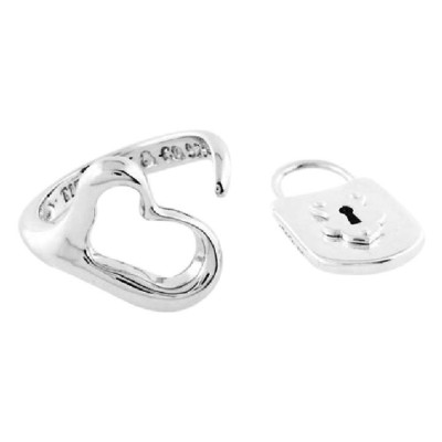 Tiffany & Co. Silver Sterling Elsa Peretti Open Heart and Lock Bundle Ring