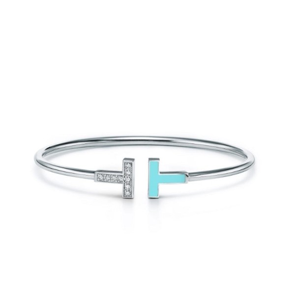 Tiffany T Diamond and Turquoise Wire White Gold Bracelet