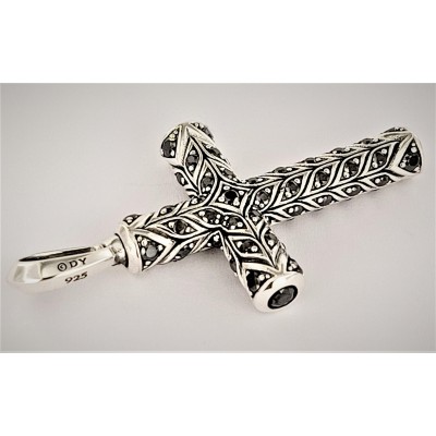 Chevron Cross Pendant Sterling Silver with Black Diamonds