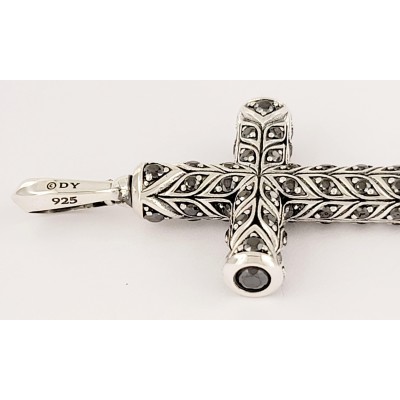 Chevron Cross Pendant Sterling Silver with Black Diamonds