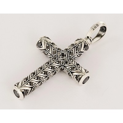 Chevron Cross Pendant Sterling Silver with Black Diamonds