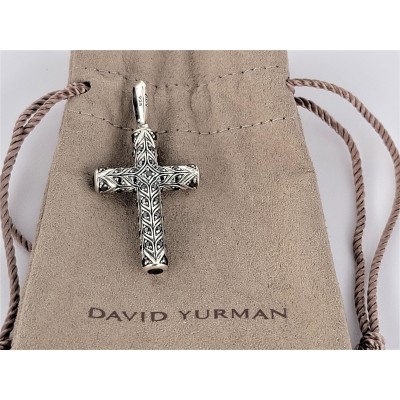 Chevron Cross Pendant Sterling Silver with Black Diamonds