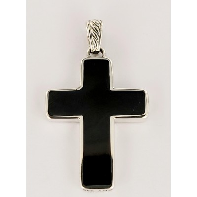 DAVID YURMAN Black Onyx And Sterling Silver Exotic Stone Cross Pendant Necklace