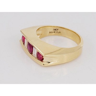 Burmese Ruby and Diamond Men Band in 18K Yellow Gold