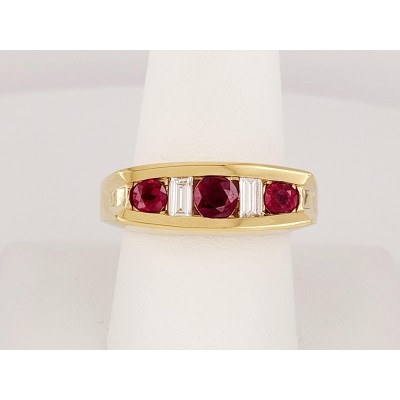 Burmese Ruby and Diamond Men Band in 18K Yellow Gold