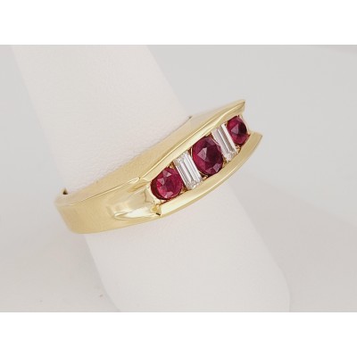 Burmese Ruby and Diamond Men Band in 18K Yellow Gold