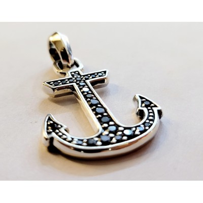 DAVID YURMAN MEN'S STERLING SILVER MARITIME ANCHOR AMULET PAVE BLACK DIAMOND