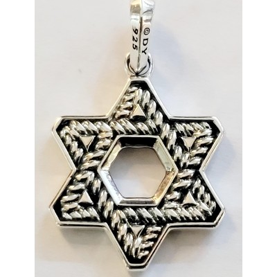 Streamline Star of David Pendant Sterling Silver with Black Diamonds, 22.6mm