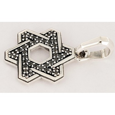 David yurman Deco Star of David Pendant Sterling Silver with Black Diamonds, 19.8mm