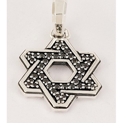 David yurman Deco Star of David Pendant Sterling Silver with Black Diamonds, 19.8mm