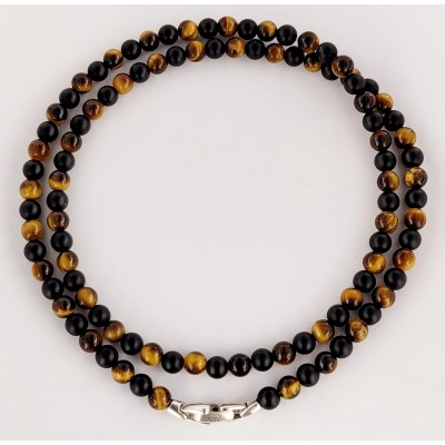 David Yurman Spiritual Black and Tiger Eye Beads Necklace in Sterling Silver 26'