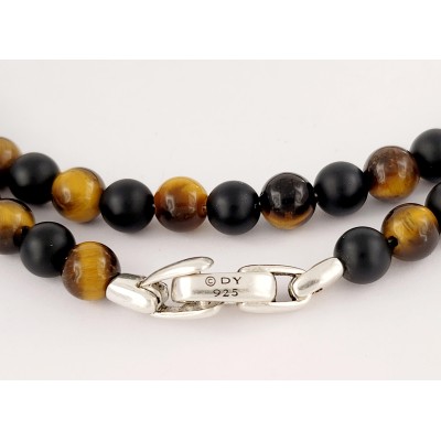 David Yurman Spiritual Black and Tiger Eye Beads Necklace in Sterling Silver 26'