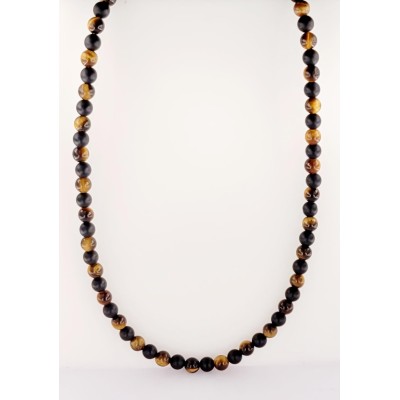 David Yurman Spiritual Black and Tiger Eye Beads Necklace in Sterling Silver 26'