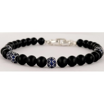 David Yurman Spiritual Beads Bracelet Sterling Silver with Black Onyx and Pave Sapphires, 6mm