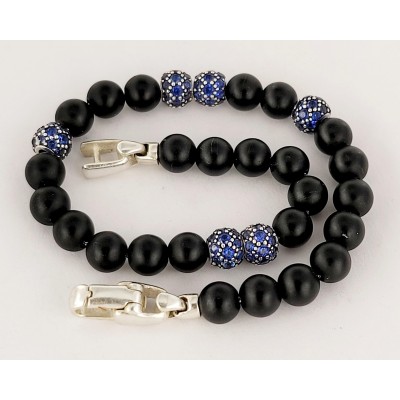 David Yurman Spiritual Beads Bracelet Sterling Silver with Black Onyx and Pave Sapphires, 6mm