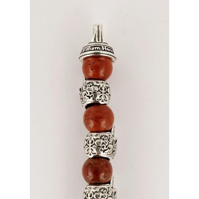 William Henry Alternating Silver Skulls Caramel Onyx Men's Bead Bracelet