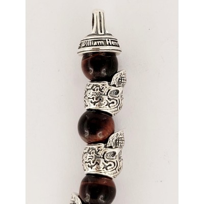 William Henry Alternating Silver Skulls Tyger-Eye Onyx Men's Bead Bracelet