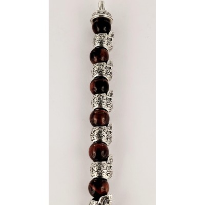 William Henry Alternating Silver Skulls Tyger-Eye Onyx Men's Bead Bracelet