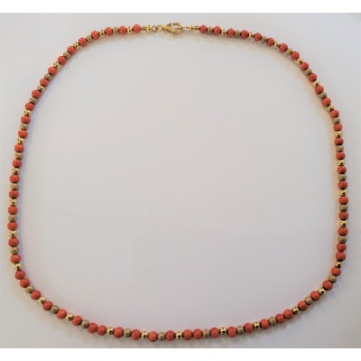 Women Coral Beaded Chain in 14k Yellow Gold 17'' Long