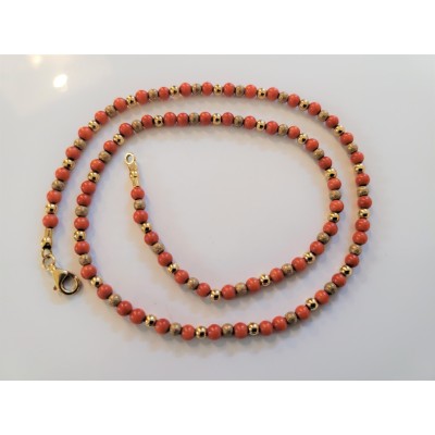 Women Coral Beaded Chain in 14k Yellow Gold 17'' Long