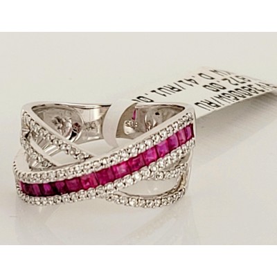 Ruby and Diamond Statement Ring in 14K White Gold Size 6.75