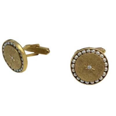 Lucien Piccard Sophisticated Cufflinks in Gold with Pearls