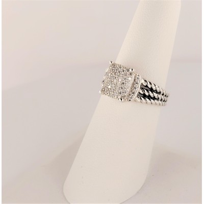 David Yurman Sterling Silver Petite Wheaton Pave Diamond Ring Size 7