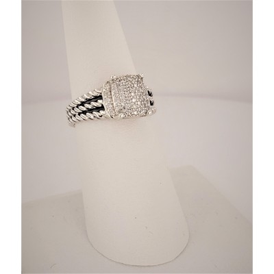 David Yurman Sterling Silver Petite Wheaton Pave Diamond Ring Size 7