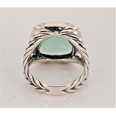 David Yurman Sterling Silver 14mm Prasiolite Diamond Albion Ring Size 8