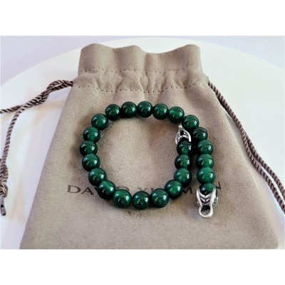 David Yurman Green Onyx Sterling Silver Spiritual Bead Bracelet 8mm