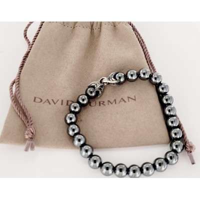 David Yurman Men's Silver 8MM Hematite Spiritual Beads Bracelet 8"