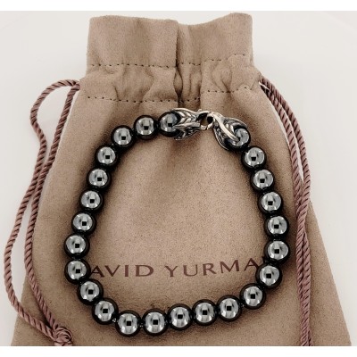 David Yurman Men's Silver 8MM Hematite Spiritual Beads Bracelet 8"