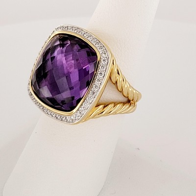 David Yurman Albion Ring with Amethyst and Diamonds in 18k Gold