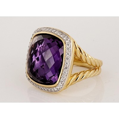 David Yurman Albion Ring with Amethyst and Diamonds in 18k Gold