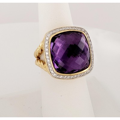 David Yurman Albion Ring with Amethyst and Diamonds in 18k Gold