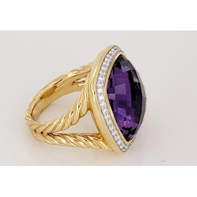 David Yurman Albion Ring with Amethyst and Diamonds in 18k Gold