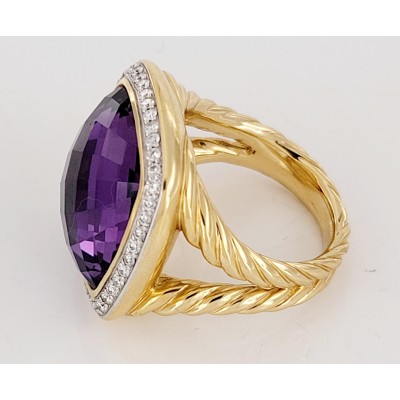 David Yurman Albion Ring with Amethyst and Diamonds in 18k Gold