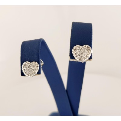 David Yurman Sterling Silver Petite Heart Pave Diamond Earrings