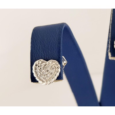 David Yurman Sterling Silver Petite Heart Pave Diamond Earrings