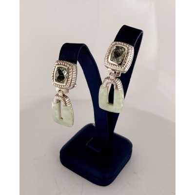 Sterling Silver Judith Ripka Prasiolite and Jade Earrings